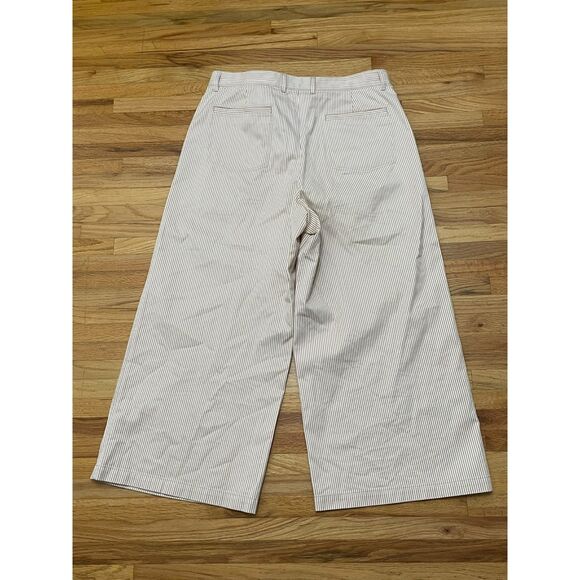 Lafayette 148 Women's 10 Brown Pant Cotton Cropped Striped Wide Leg Boho Culotte - Picture 2 of 11